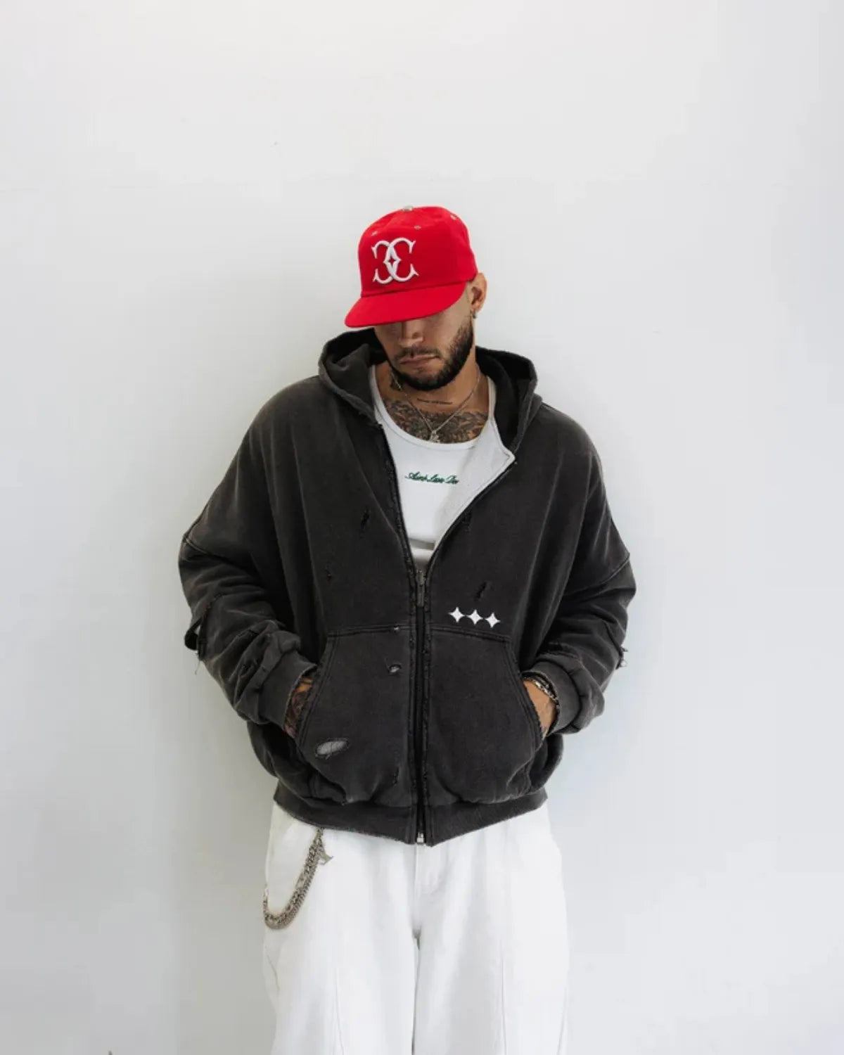 Reversible Thermal Zip Up Faded Black/White