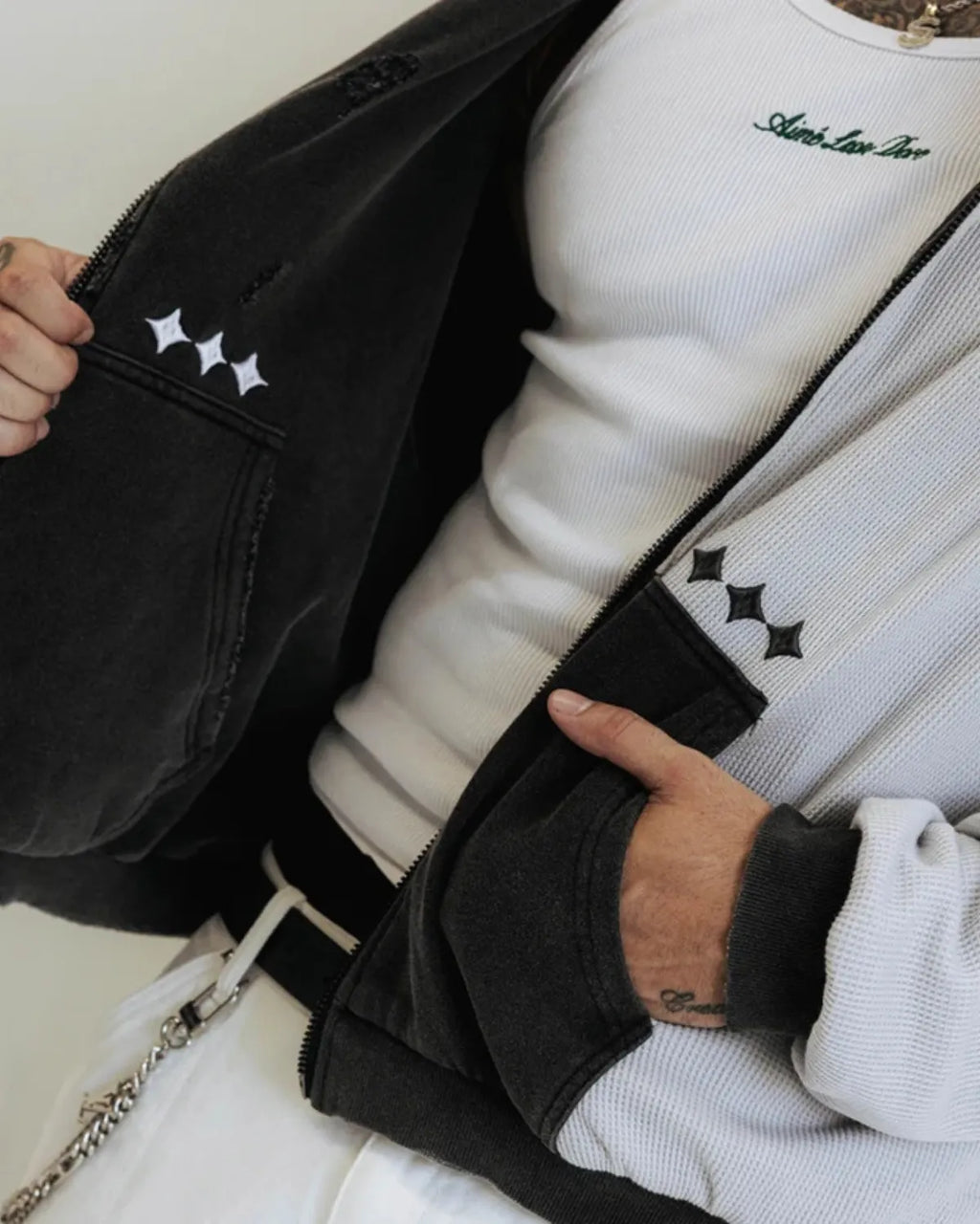 Reversible Thermal Zip Up Faded Black/White