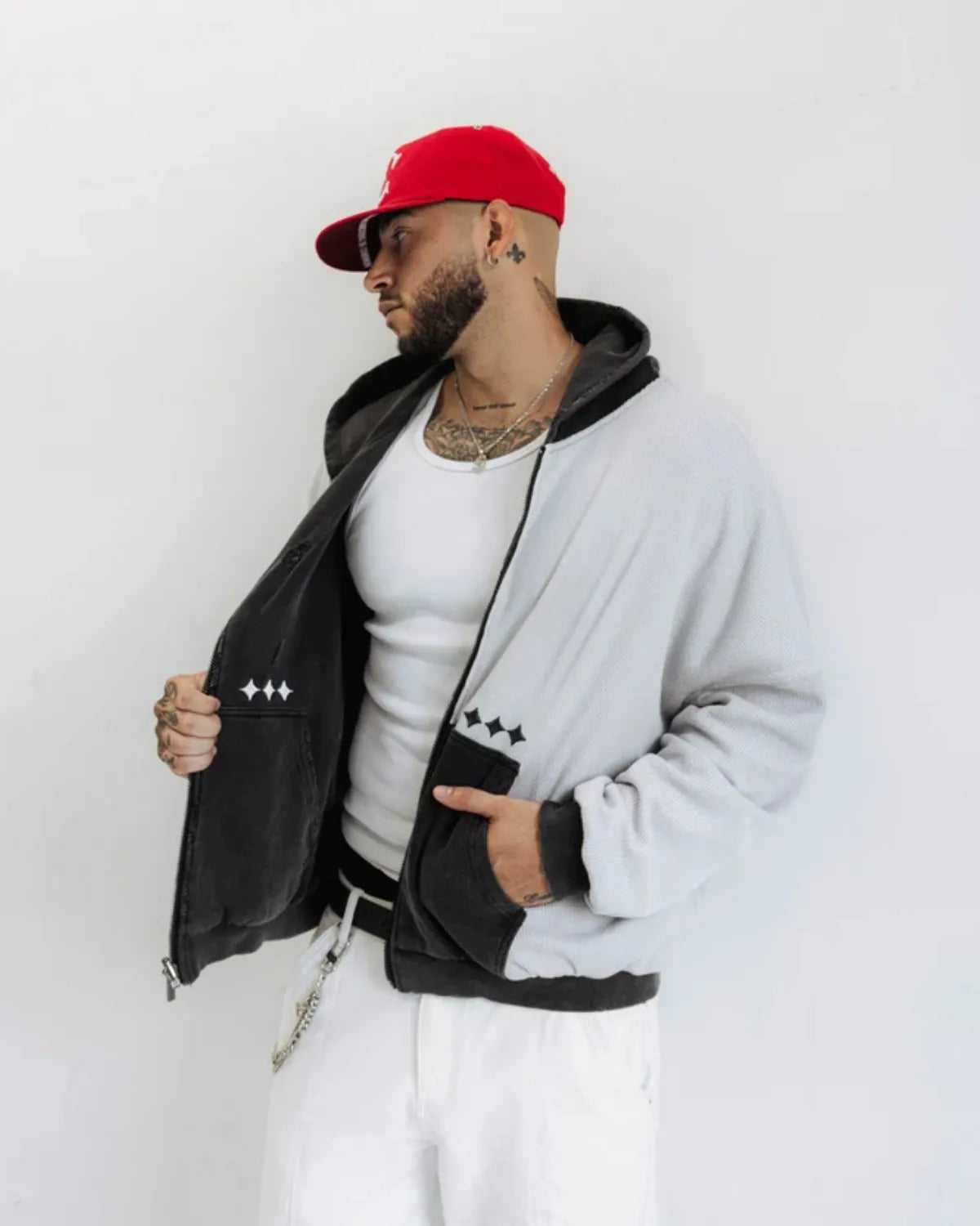 Reversible Thermal Zip Up Faded Black/White
