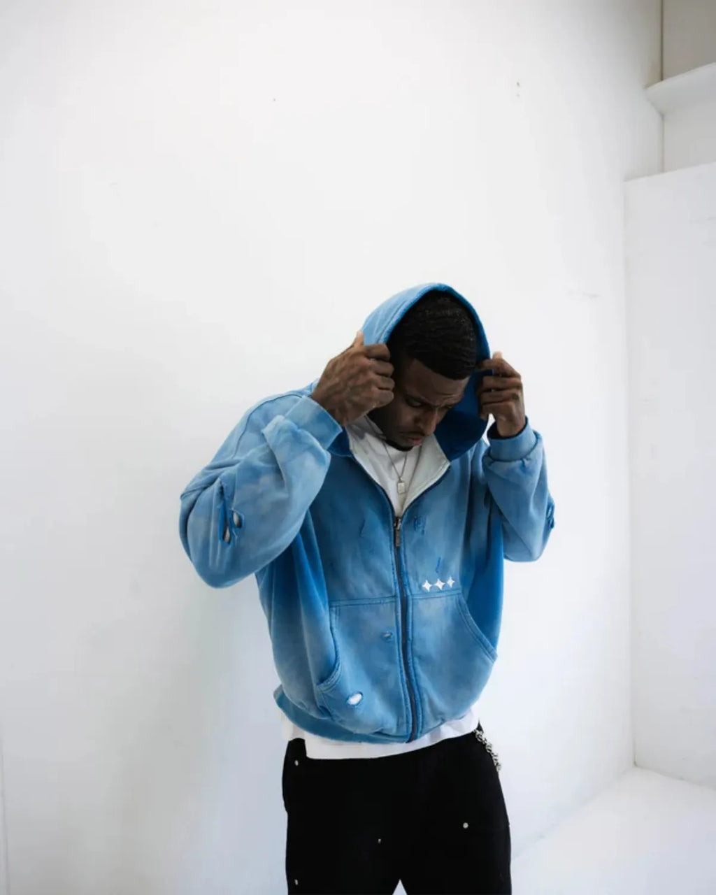 Reversible Thermal Zip Up Faded Blue/White