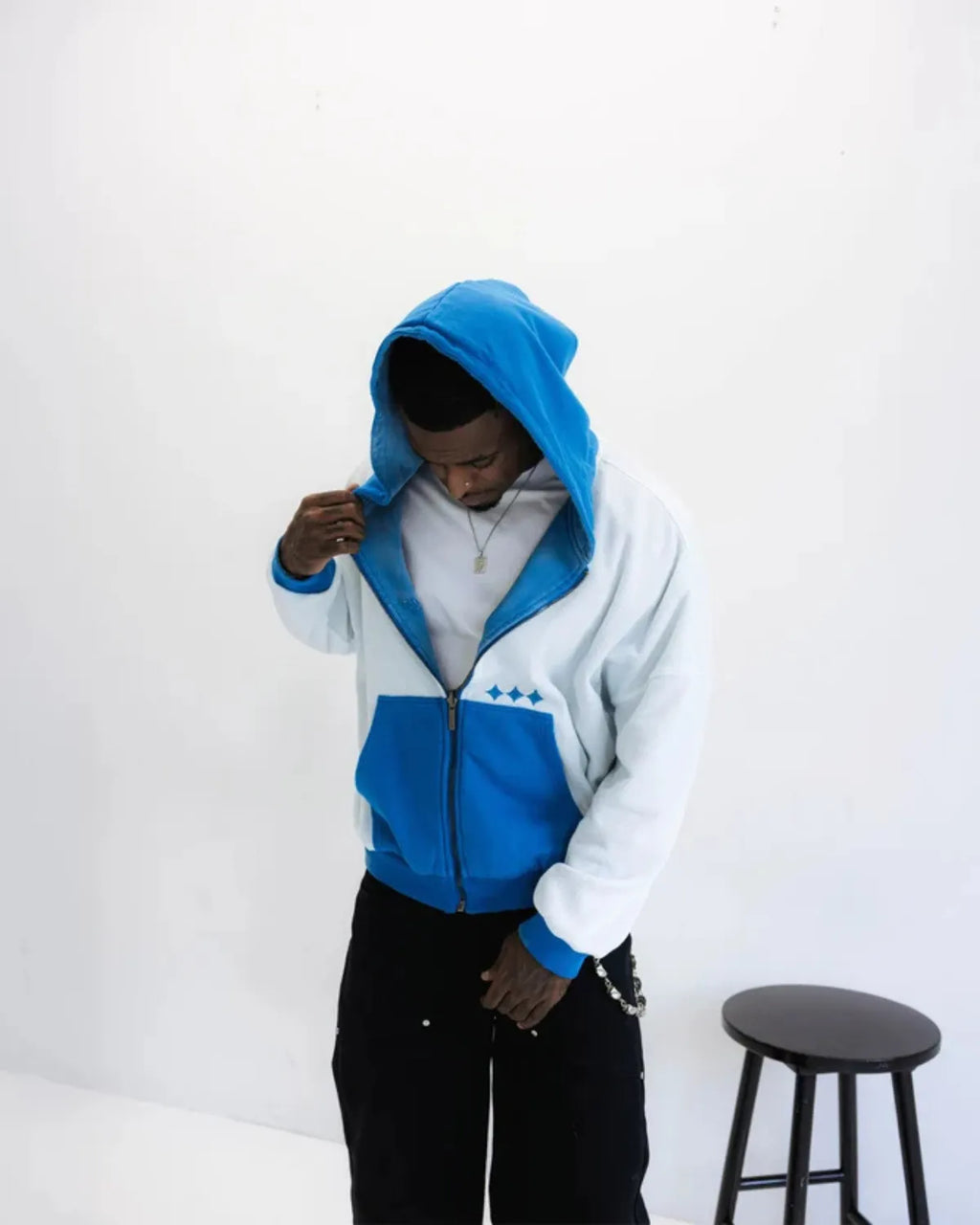Reversible Thermal Zip Up Faded Blue/White