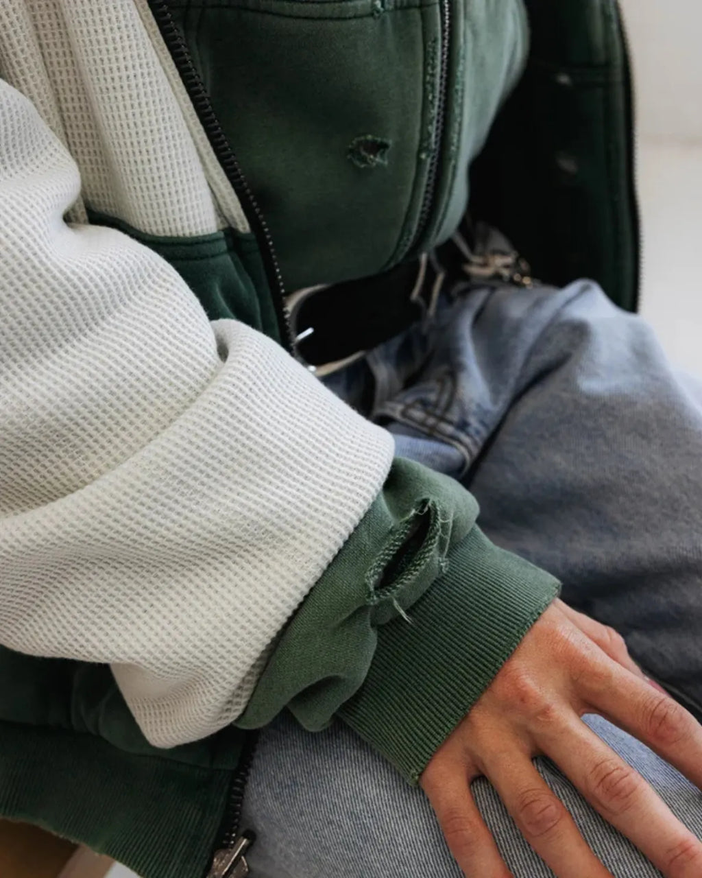 Reversible Thermal Zip Up Faded Green/White