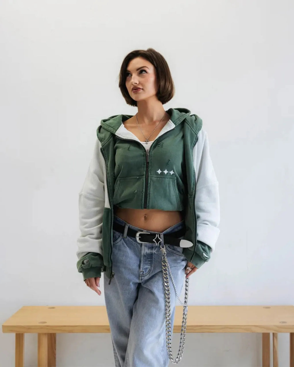 Reversible Thermal Zip Up Faded Green/White